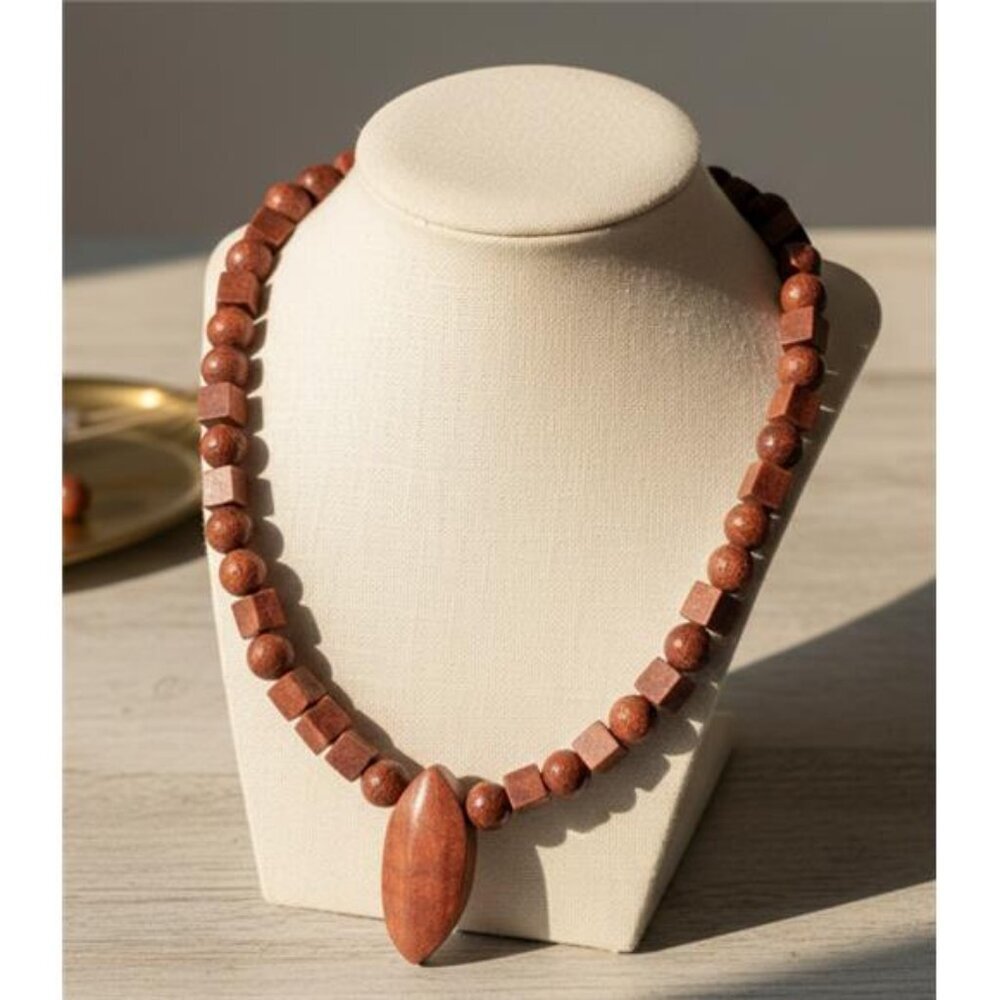 Red Jasper Beaded Pendant Necklace 17.5 In Sterling Silver Clasp